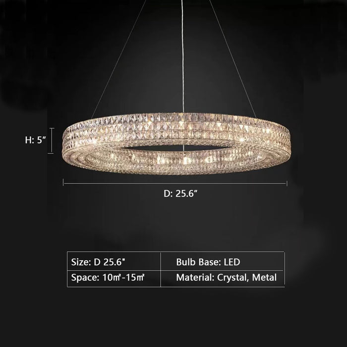D 25.6"*H 5" Stunning Oversized Modern Ring Pendant Light/Round Crystal Chandelier for Living/Dining Room/Bedroom