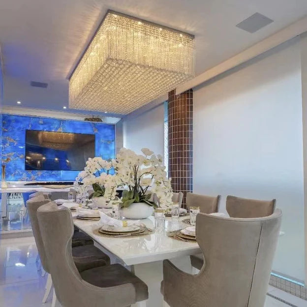 Luxury Rectangular Flush Mount Crystal Chandelier for Dining Room