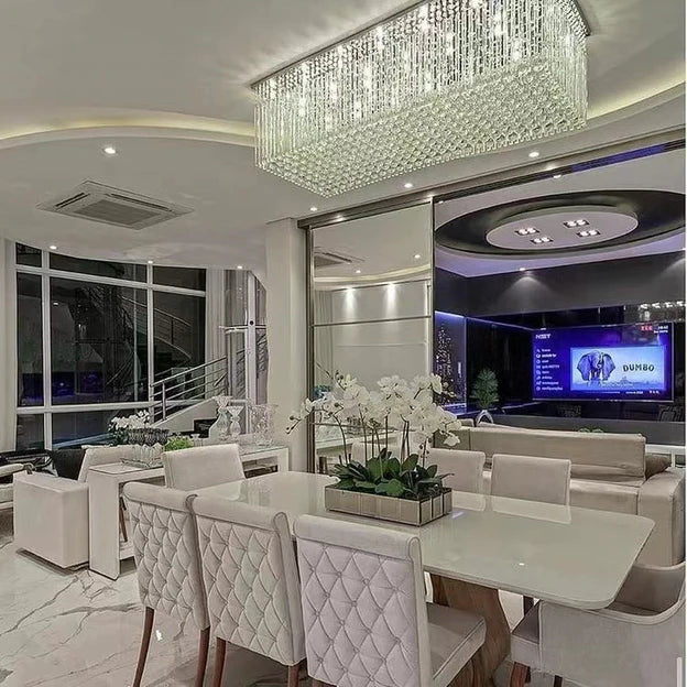 Luxury Rectangular Flush Mount Crystal Chandelier for Dining Room