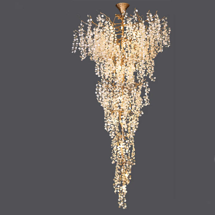 Modern Unique Artistic Flower Brass Branch Semi-flush Mount Chandelier for Living Room/ Hallway/ Entryway/ Staircase