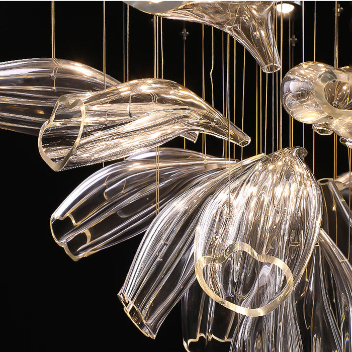 Lámparas de araña de cristal con forma de pétalo y diseño artístico de lujo ligero