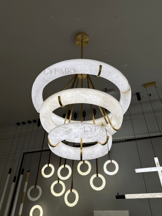 Organic Minimalist 3-Tier Natural Alabaster Ring Chandelier