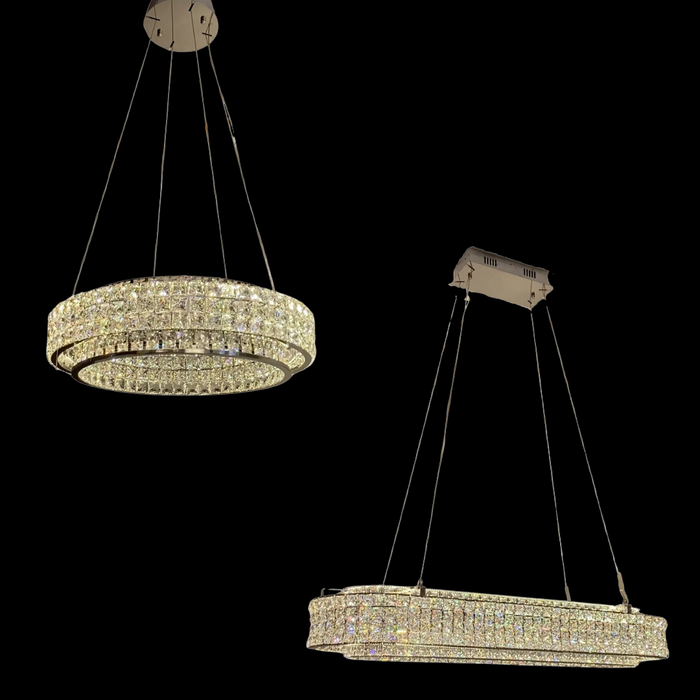 Light Luxury Two-Layered Round/Oval Crystal Chandelier for Living/Dining Room/Kitchen Island