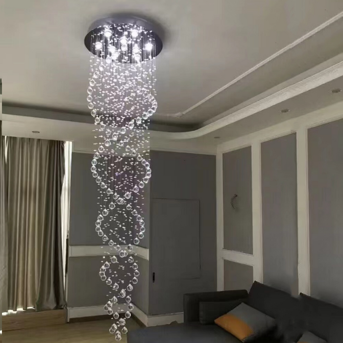 Lámpara de araña de cristal en espiral de nueva tendencia para escalera