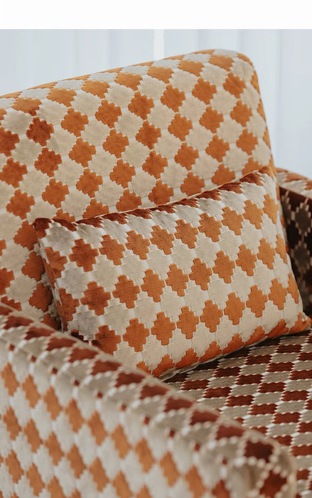 Retro Geometric Clover Amber Hush Cut‑Velvet Accent Armchair