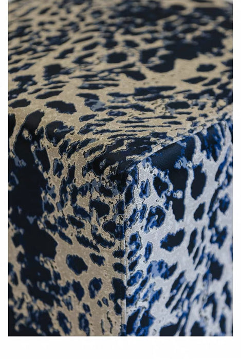 Mid‑Century Midnight Blue Leopard Block Accent Chair