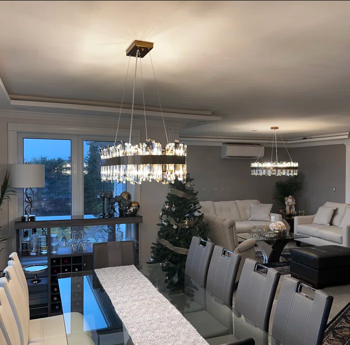 Lámpara de techo moderna de lujo con anillo redondo de cristal para sala de estar y comedor
