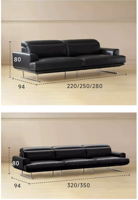 Vintage Simple 3/4/5 Seater Black Leather Straight Sofa