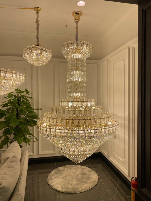 Lámpara de araña de cristal de varios niveles extragrande de lujo para escalera/vestíbulo/sala de estar