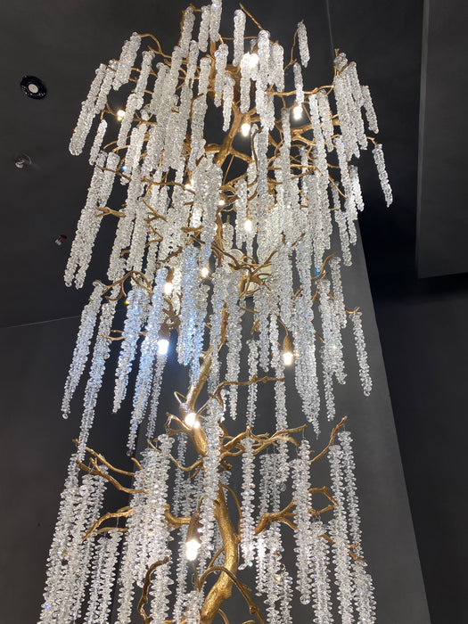 Lámpara de araña de rama de árbol de carámbano de cristal extra grande para escalera/pasillo