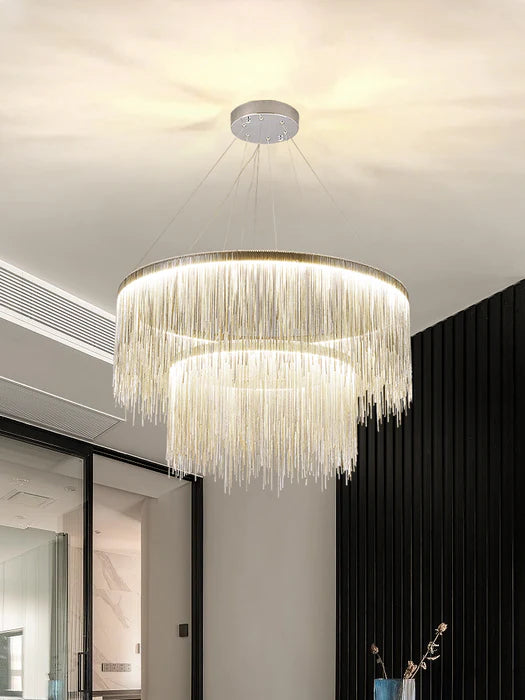 2-Layer Round Aluminum Tassel Chain Chandelier