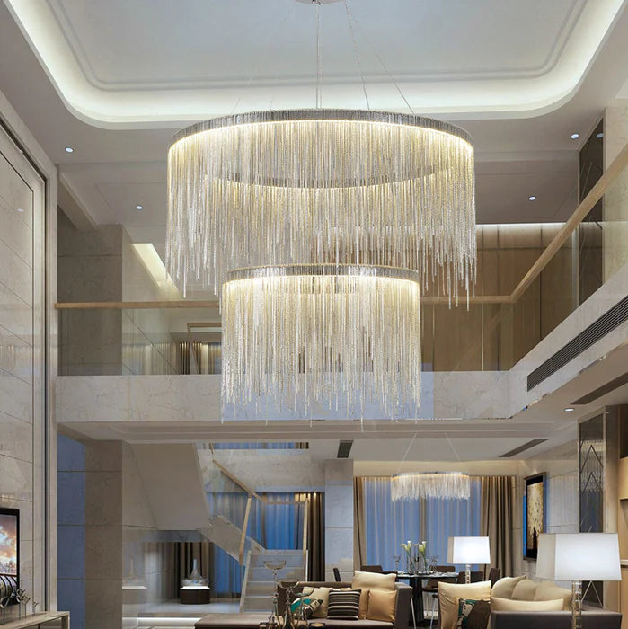 2-Layer Round Aluminum Tassel Chain Chandelier