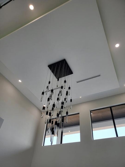 Lámpara colgante de techo redonda/rectangular de lujo, moderna, con acabado negro, para isla de cocina/escalera/sala de estar