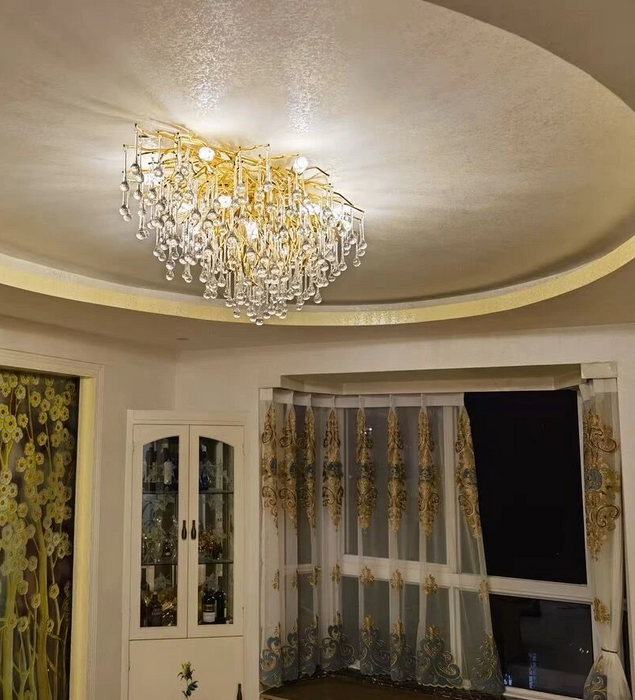 Splendido lampadario in cristallo con ramo di un albero con lampada da soffitto/luce in vetro trasparente a forma di goccia per soggiorno/sala da pranzo