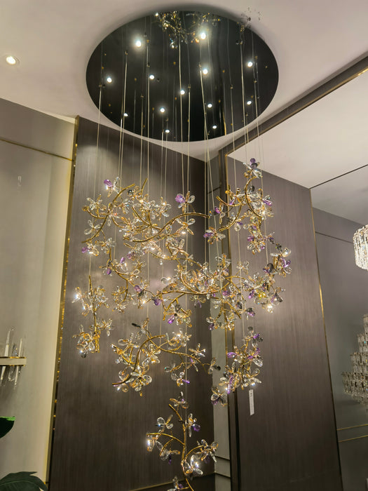 Luxury Branch Flower Crystal Chandelier For High Staircase/Foyer / Hallway
