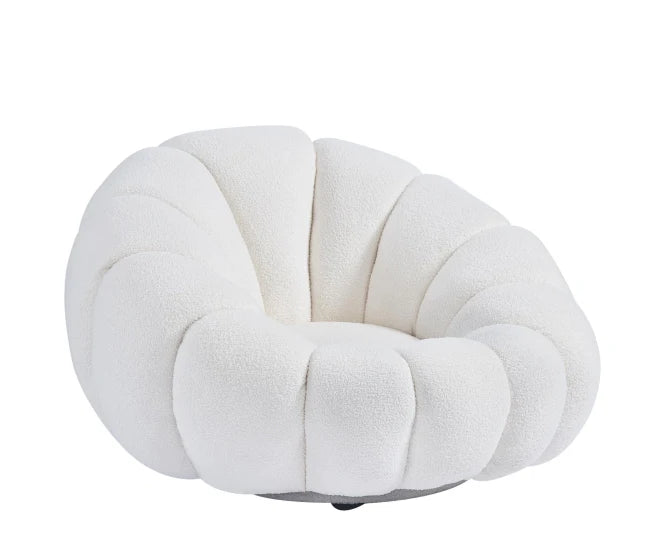 Fleece White Pumpkin Sofa Chair with Footstool