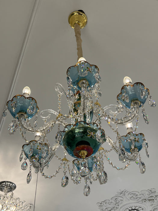 Lampadario di design francese romantico in cristallo blu, lampadario di arte moderna con ramo di candela per camera da letto/soggiorno/sala da pranzo