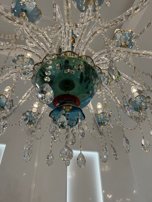 Candelabro de diseño de cristal azul romántico francés, lámpara de rama de vela de Arte Moderno para dormitorio/sala de estar/comedor