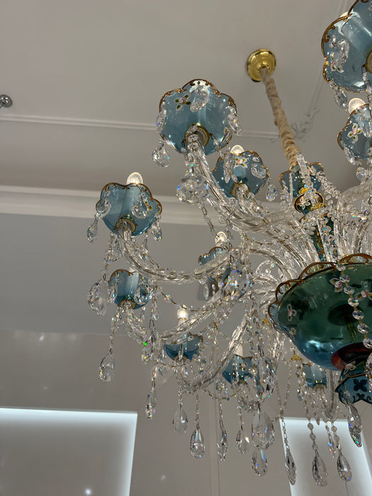 Candelabro de diseño de cristal azul romántico francés, lámpara de rama de vela de Arte Moderno para dormitorio/sala de estar/comedor