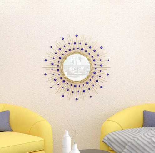 Sunburst con espejo decorativo de pared de acrílico azul