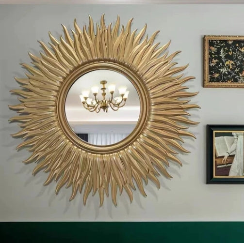 Gold Sunburst Wall Decor Mirror Light — Lyfairs