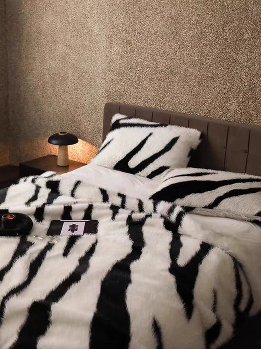 Manta mullida con estampado de cebra para cama/sofá 