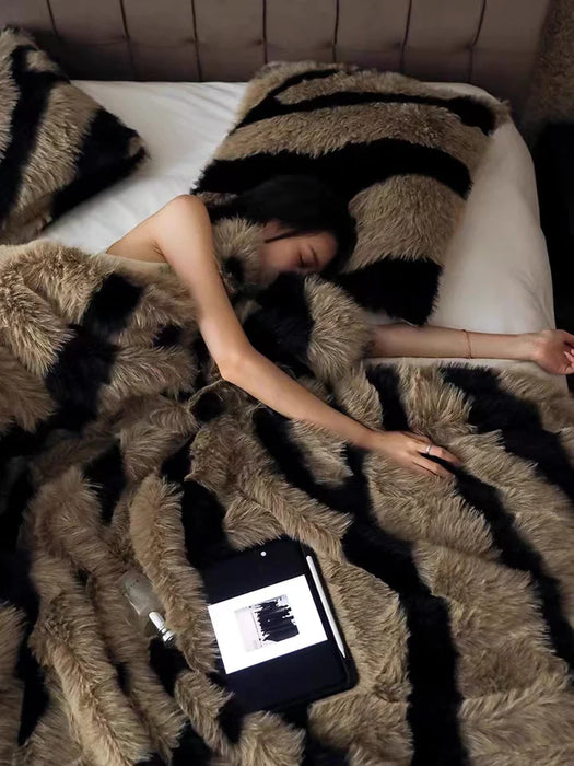 Fluffy Zebra Print Blanket for Bed/Sofa