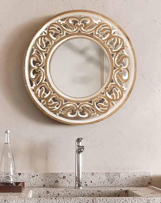 Espejo de decoración de pared tallado en madera estilo campestre