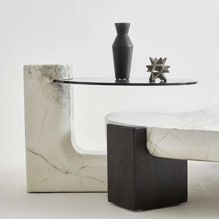Tavolino da caffè rotondo minimalista in marmo artificiale