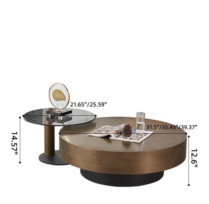 Minimalist Round Stainless Steel and Glass Coffee Table