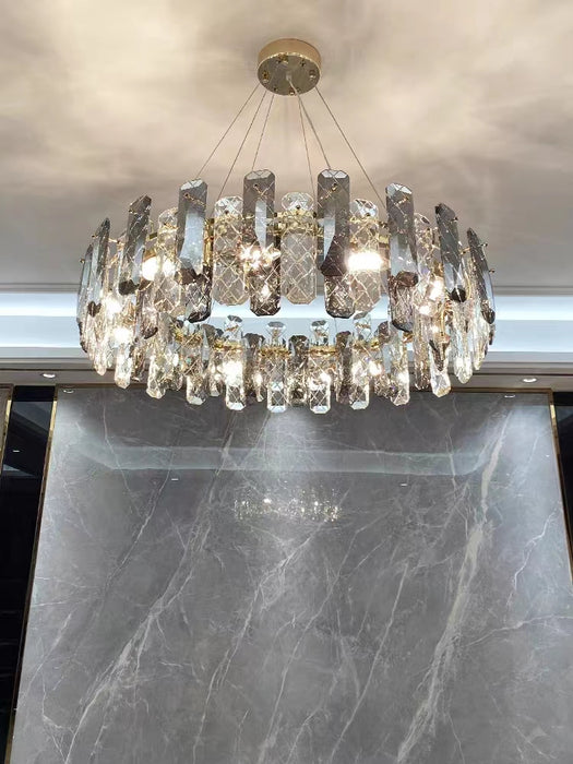 Lampadario moderno in cristallo grigio fumo, lampada a sospensione brillante per soggiorno/sala da pranzo/camera da letto/ufficio domestico