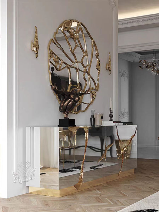 Credenza di lusso dorata con finitura cromata/nera per bagno/soggiorno