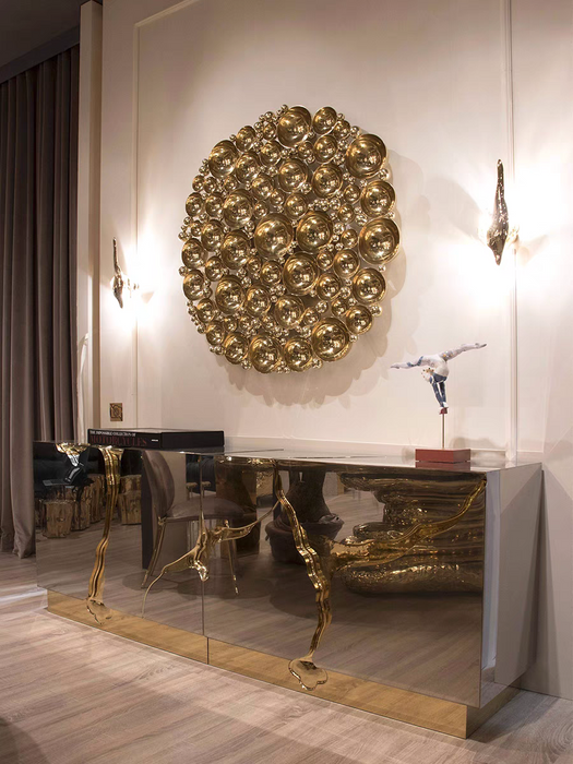 Credenza di lusso dorata con finitura cromata/nera per bagno/soggiorno