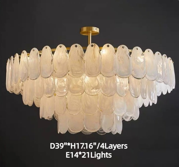 Lámpara de araña redonda de doble capa con carcasa de cristal de nube de arte creativo posmoderno para sala de estar y comedor