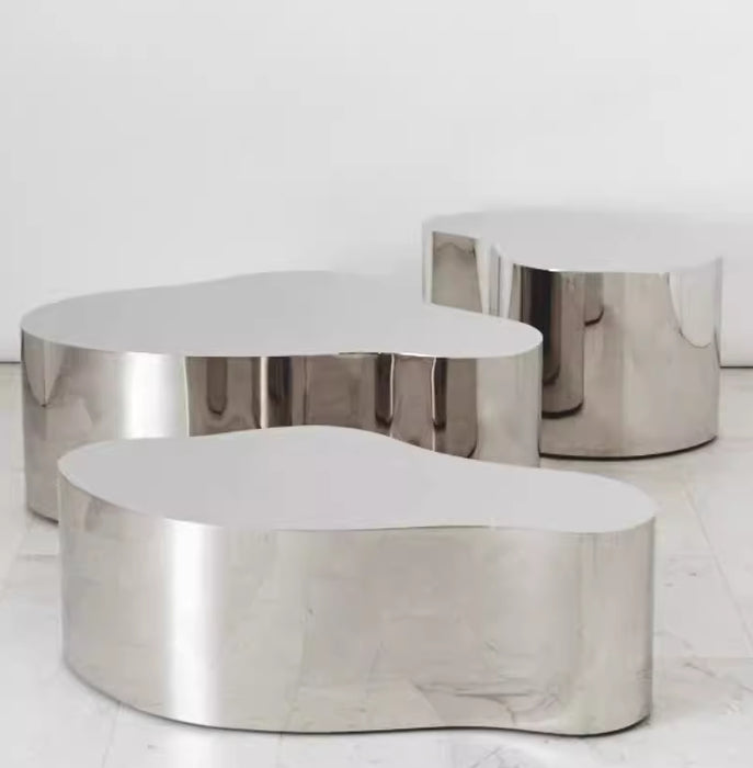 Mesa de centro minimalista simple de acero inoxidable con espejo de forma especial