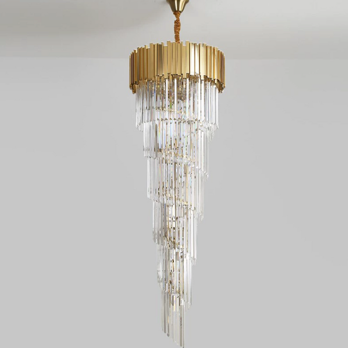 Luxury Gold Spiral Crystal Chandelier for Staircase/Foyer/Entryway