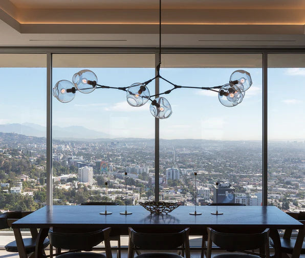 Lampadario moderno Sputnik in vetro grigio fumé/ambra per isola cucina/sala da pranzo