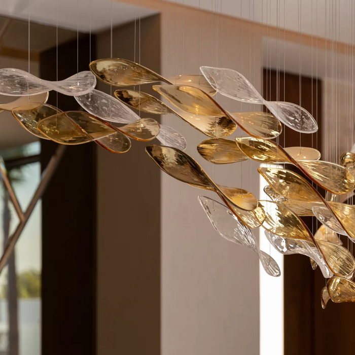 Luxury High-End Glass Leaves Floating Chandelier for Hotel/Villa/Living Room