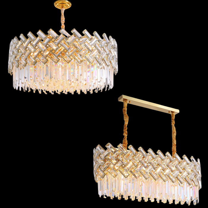 Post-modern Light Luxury Fence Crystal Chandelier Suit for Living/Dining Room
