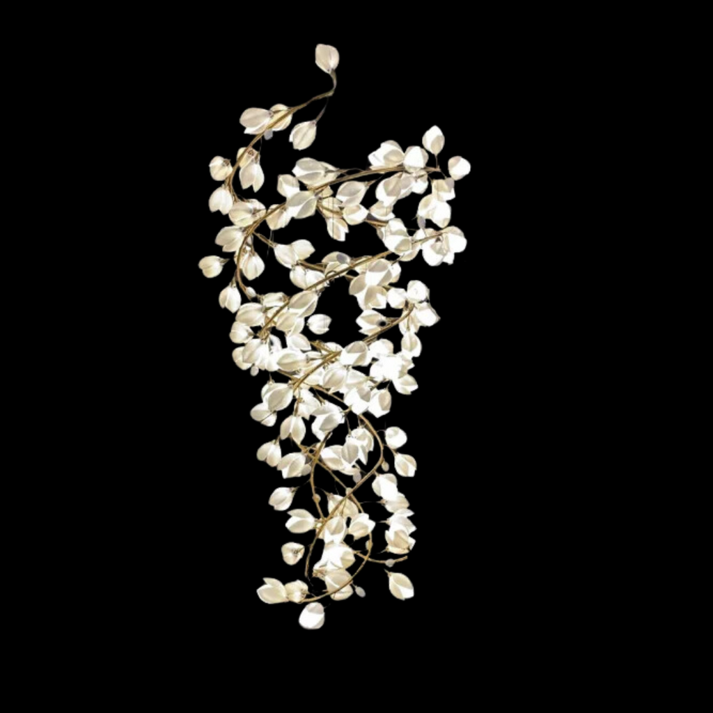 Spiral Pure White Magnolia Chandelier with Golden Branches for