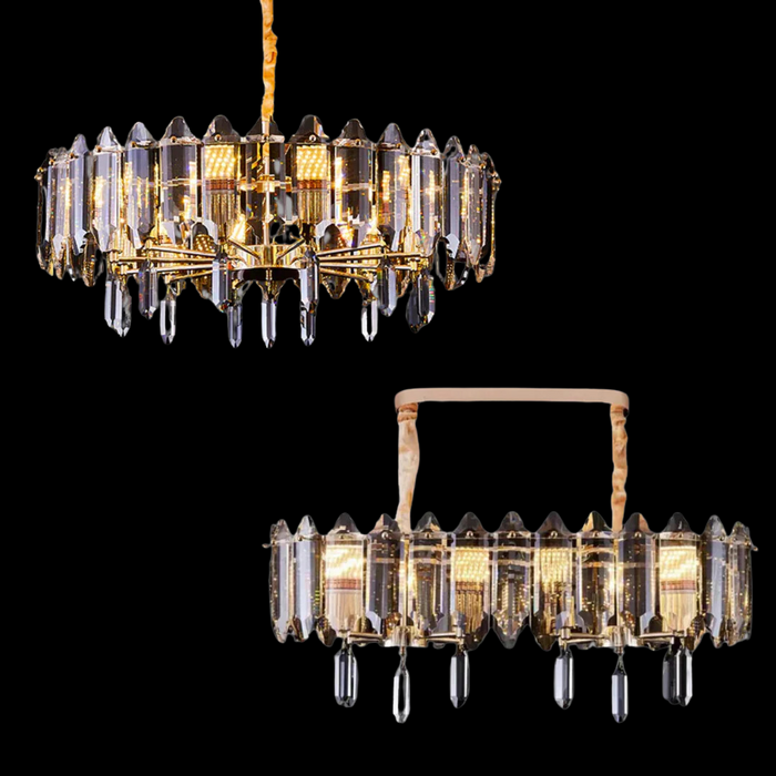 Moderno ed elegante lampadario in cristallo trasparente dorato per sala da pranzo/soggiorno