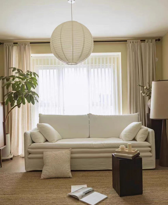 Tela de lino y algodón, sofá blanco crema extraíble y lavable, estilo Wabi-Sabi para sala de estar