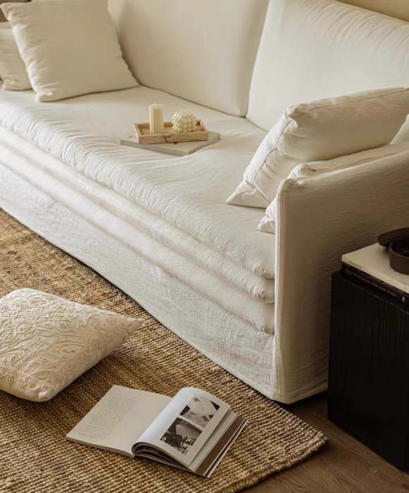Cotton Linen Fabric Removable Washable Cream White Sofa Living Room Wabi-Sabi Style