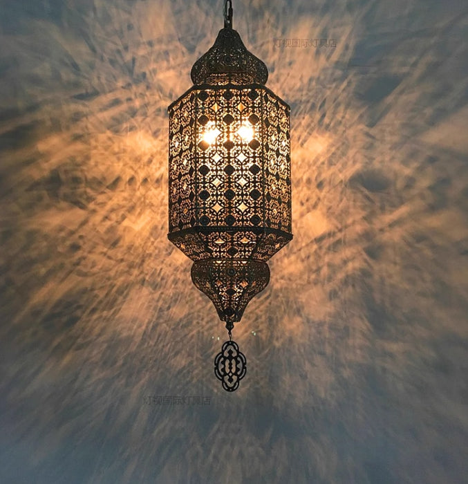 Lámpara colgante hecha a mano tallada hueca marroquí característica Vintage para dormitorio/comedor/cafetería/Hotel/Bar B &amp; B