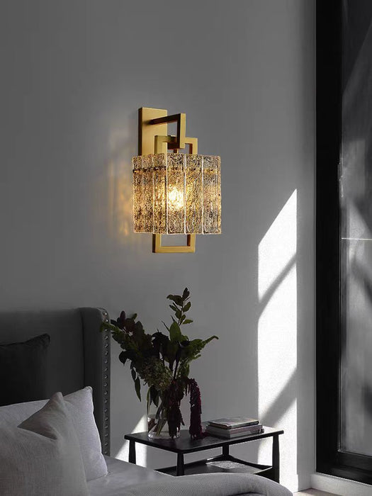 Lámpara de pared moderna con pantalla de cristal en latón para dormitorio/pasillo