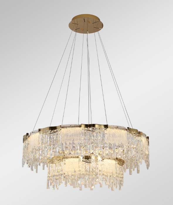 Modern Light Luxury 1/2-Tier Round/Rectangular Crystal Chandelier In Champagne Gold Finish for Living Room/Dining Room/Bedroom