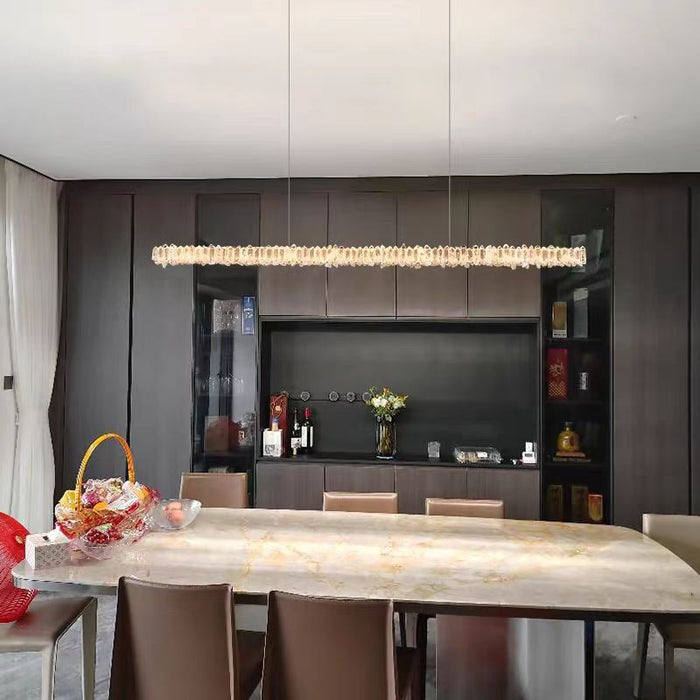 Modern Style Linear Natural Crystal Chandelier