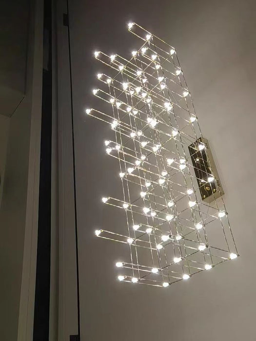 Lámpara de araña moderna de metal rectangular con acabado cromado
