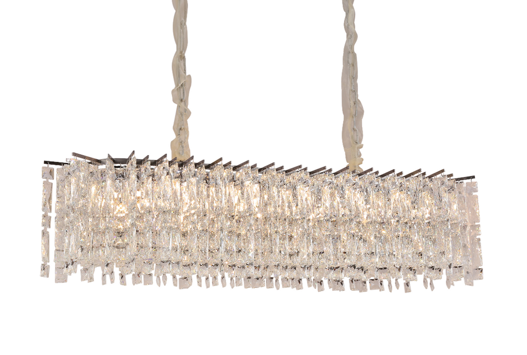 Lámpara de araña de cristal de hielo redonda/rectangular de lujo moderna con acabado cromado para sala de estar/comedor/dormitorio 