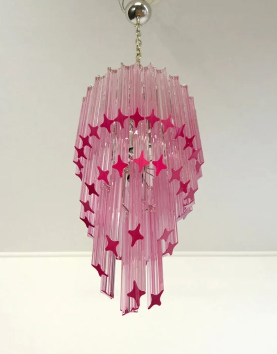 Mid-Century Modern Pink/Transparent Glass Cascading Spiral Chandelier